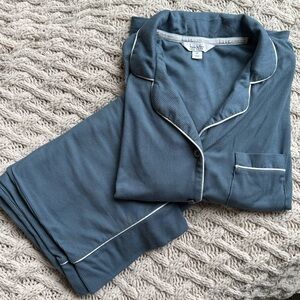 Nicole Miller Slate Blue Ribbed Pajama Set with White Piping